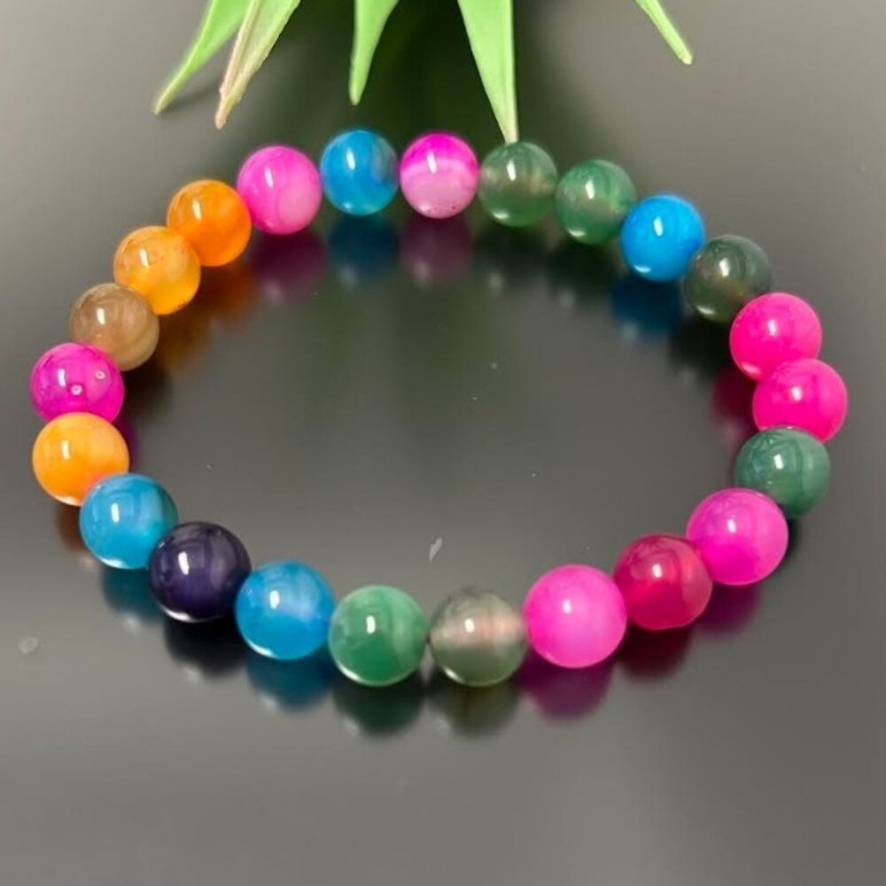 Multicolor Agate 8mm Natural Stone Beads Stretchable Bracelet - Picture 2 of 2